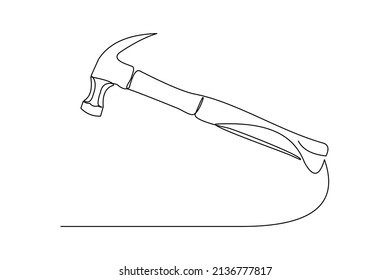Continuous single one line drawing of hammer construction handyman tool and judge law vector illustration
