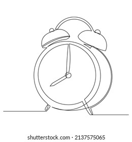 continuous single one line drawing of vintage alarm clock bell vector illustration