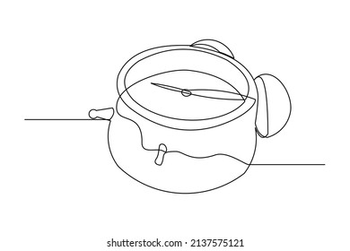 continuous single one line drawing of vintage alarm clock bell vector illustration