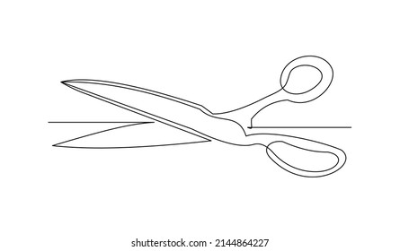 Continuous Single One Line Drawing Of Utensil Scissor Paper Or Barber Shop