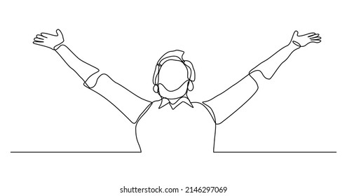 Continuous single one line drawing of man stretching hand to relaxation vector illustration