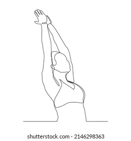 Continuous single one line drawing of woman stretching hand to relaxation vector illustration
