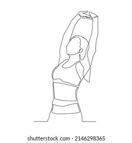 Continuous single one line drawing of woman stretching hand to relaxation vector illustration