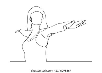 Dibujo continuo de una sola línea de la mujer extendiendo la mano a la ilustración vectorial de relajación