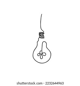 Continuous single one line drawing light bulb symbol idea and creativity logo isolated on white background minimalism design. 