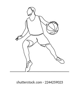 Continuous single one line drawing of basketball man player healthy sport championship vector illustration