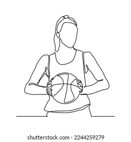 Continuous single one line drawing of basketball woman player healthy sport championship vector illustration	