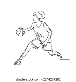 Continuous single one line drawing of basketball woman player healthy sport championship vector illustration	