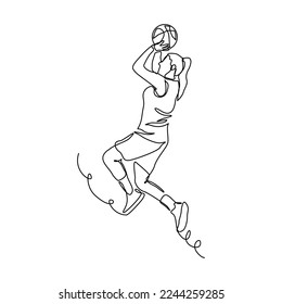 Continuous single one line drawing of basketball woman player healthy sport championship vector illustration	