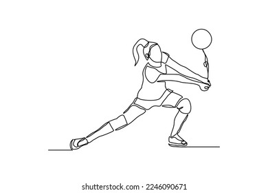 Continuous single one line drawing of volley ball woman player sport championship vector illustration