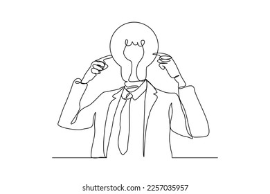 Continuous single one line drawing business man with idea bulb head. Vector illustration of smart and success people.