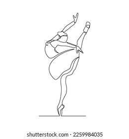 Continuous single one line drawing art of beautiful woman ballerina dancer show. Vector illustration of artistic ballet dance.