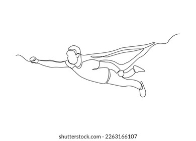 Continuous single one line drawing of flying business super hero man. Vector illustration concept of power employee, success achievement, business hero leader.