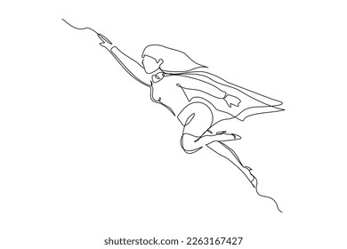 Continuous single one line drawing of flying business super hero man. Vector illustration concept of power employee, success achievement, business hero leader.