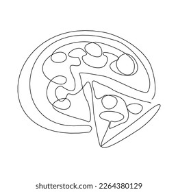 Continuous single one line drawing art of delicious whole cheese pizza. Vector illustration of restaurant menu fast food.