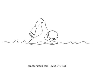 Continuous single one line drawing of professional man swimming athlete training in the pool. Vector illustration of sport healthy lifestyle