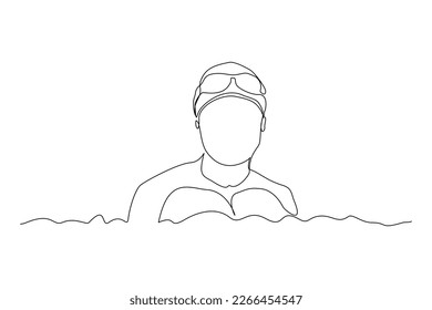 Arte de dibujo continuo de una sola línea de un hombre atleta nadando retrato de cerca. Ilustración vectorial del estilo de vida deportivo saludable