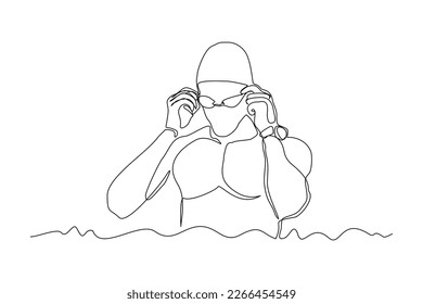 Continuous single one line drawing art of swimming athlete man portrait close up. Vector illustration of healthy sport lifestyle