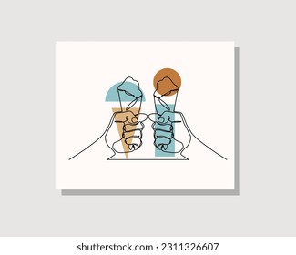 Continuous single one line drawing art of hand holding delicious ice cream cone vector illustration