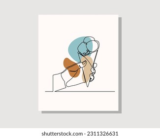 Continuous single one line drawing art of hand holding delicious ice cream cone vector illustration
