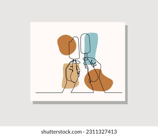 Continuous single one line drawing art of hand holding delicious ice cream stick vector illustration