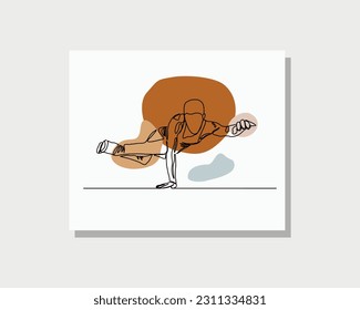Continuous single one line drawing art of man dancer do hip hop breakdance hand stand vector illustration