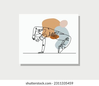 Continuous single one line drawing art of woman dancer do hip hop breakdance hand stand vector illustration