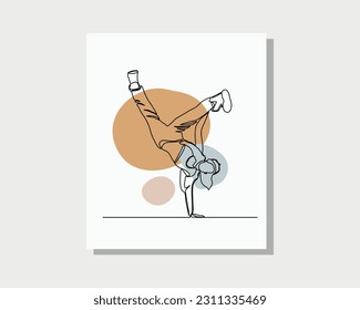 Continuous single one line drawing art of woman dancer do hip hop breakdance hand stand vector illustration