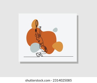 Continuous single one line drawing art of man athlete tennis player professional boho bohemian style design vector illustration 