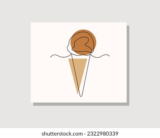 Continuous single one line drawing art of delicious ice cream waffle cone in boho bohemian style design vector illustration