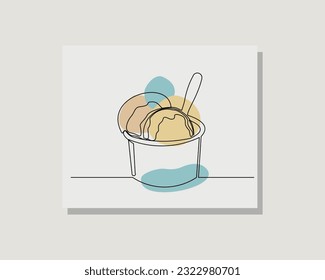 Dibujo continuo de una línea de un solo dibujo arte de deliciosa copa de helado en un diseño de estilo bohemia boho ilustración vectorial