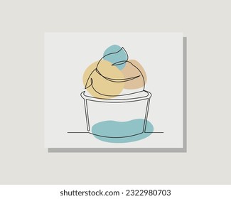 Continuous single one line drawing art of delicious ice cream cup glass in boho bohemian style design vector illustration