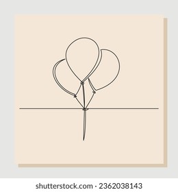 Continuous single one line drawing of bunch of balloons. Vector illustration of event party gift surprise decoration