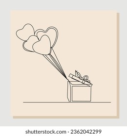 Continuous single one line drawing of bunch of love balloons. Vector illustration of event party love valentine gift surprise decoration
