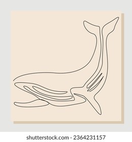Continuous single one line drawing of swimming big whale in the sea. Line drawing concept of under water concept. Vector illustration