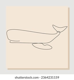 Continuous single one line drawing of swimming big whale in the sea. Line drawing concept of under water concept. Vector illustration