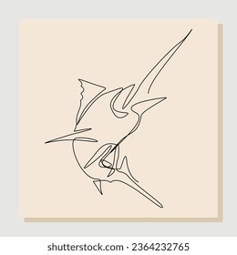 Continuous single one line drawing of big swimming swordfish marlin fish. Line concept of under water life. Vector illustration