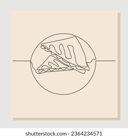 continuous single one line drawing of delicious sandwich. Fast food or junk food line concept for cafe, restaurant, and food shop. vector illustration