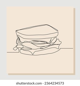 continuous single one line drawing of delicious sandwich. Fast food or junk food line concept for cafe, restaurant, and food shop. vector illustration