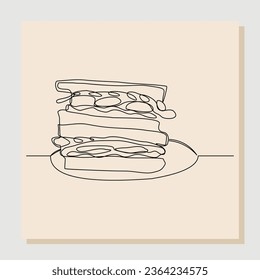 continuous single one line drawing of delicious sandwich. Fast food or junk food line concept for cafe, restaurant, and food shop. vector illustration