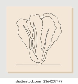 continuous single one line drawing of mustard green cabbage leaf. fresh vegetable line art concept. vector illustration	