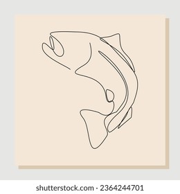 Continuous single one line drawing art of salmon bass fish big mouth. Line art concept for fishing sport vector illustration