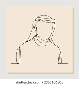 Continuous single one line drawing of muslim arabic man standing gesture. Line art ramadan kareem and ied mubarak greeting card. Vector illustration.