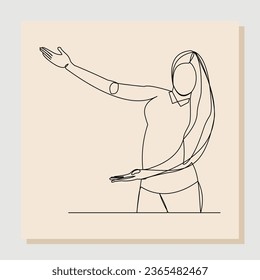 Continuous single one line drawing of business woman showing for something presentation. Vector illustration