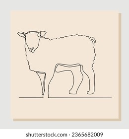 Continuous single one line drawing of goat, sheep, lamb. Muslim holiday sacrifice an animal to god eid al adha. Vector illustration