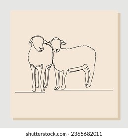 Continuous single one line drawing of goat, sheep, lamb. Muslim holiday sacrifice an animal to god eid al adha. Vector illustration