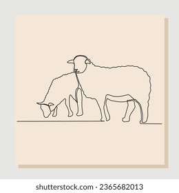 Continuous single one line drawing of goat, sheep, lamb. Muslim holiday sacrifice an animal to god eid al adha. Vector illustration