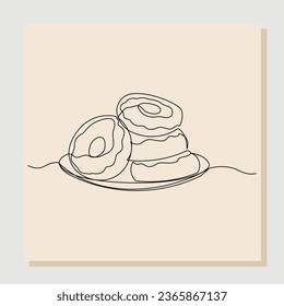 continuous single one line drawing of sweet tasty donut. vector illustration