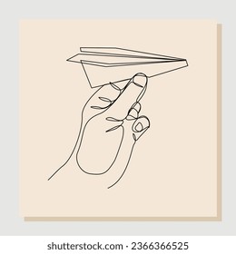 Continuous single one line drawing of hand hold and throw paper airplane. vector illustration business concept