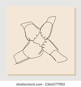Continuous single one line drawing of arm hands fist bump. vector illustration